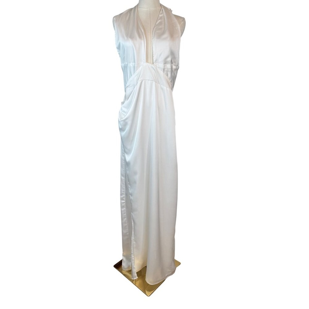 NWOT Show Me Your Mumu White XL Adele Halter Maxi Dress Satiny Polyester